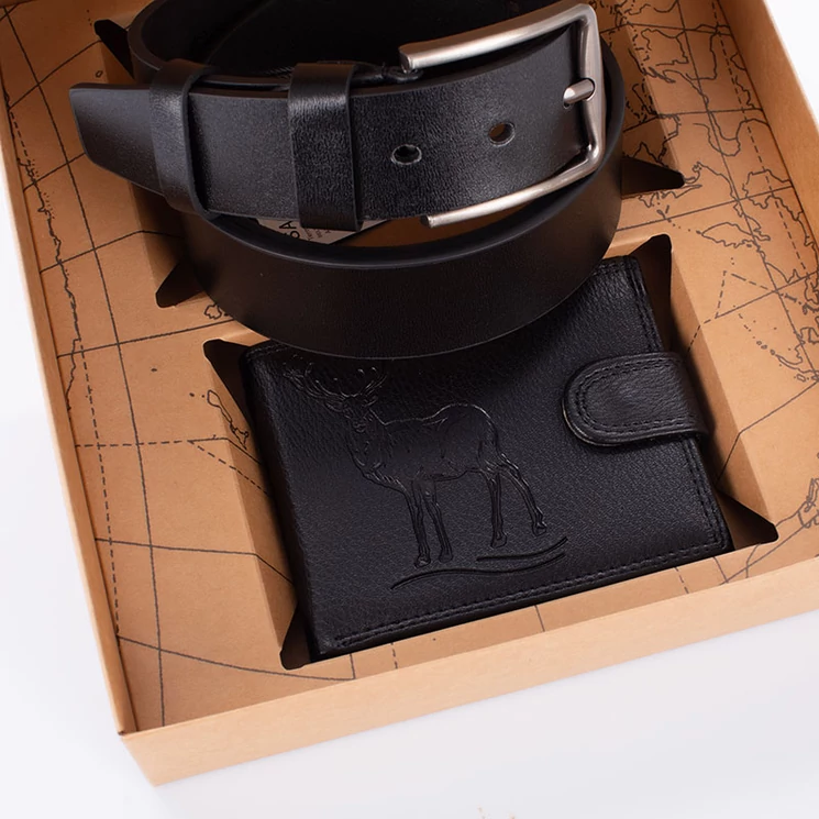 GIULIO szarvas mintás pénztárca és öv vadász ajándékcsomag