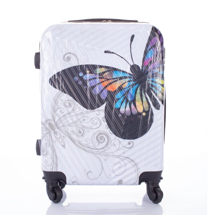 Pillangós keményfalú ABS bőrönd kabin méret levehető kerekekkel rózsaszínben