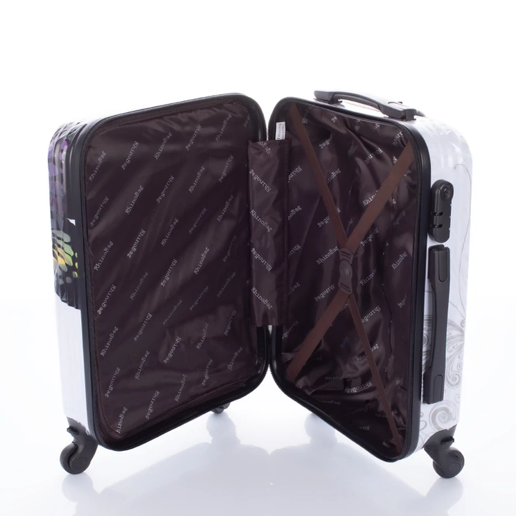 Pillangós keményfalú ABS bőrönd kabin méret levehető kerekekkel rózsaszínben