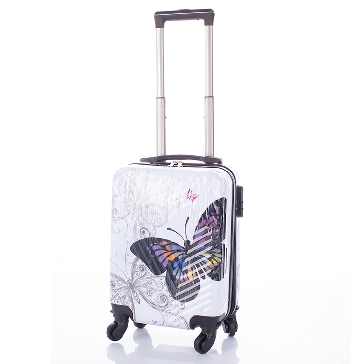 Pillangós keményfalú bőrönd szett 2 részes rózsaszínben kivehető kerékkel