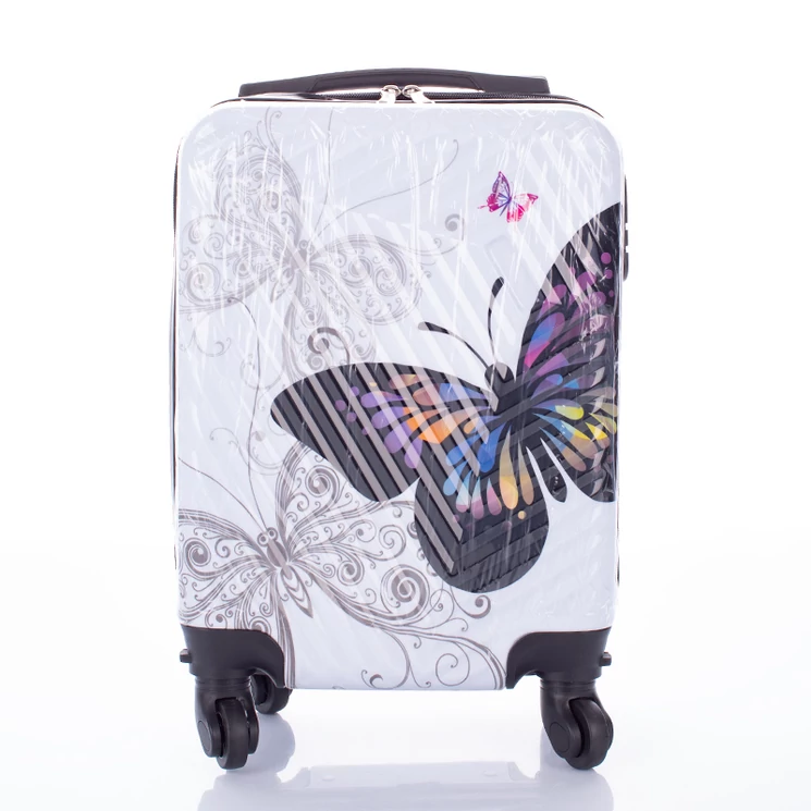 Pillangós keményfalú bőrönd szett 2 részes rózsaszínben kivehető kerékkel