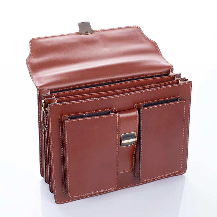 Maxmoda Valódi bőr aktatáska 3 részes világosbarna színben