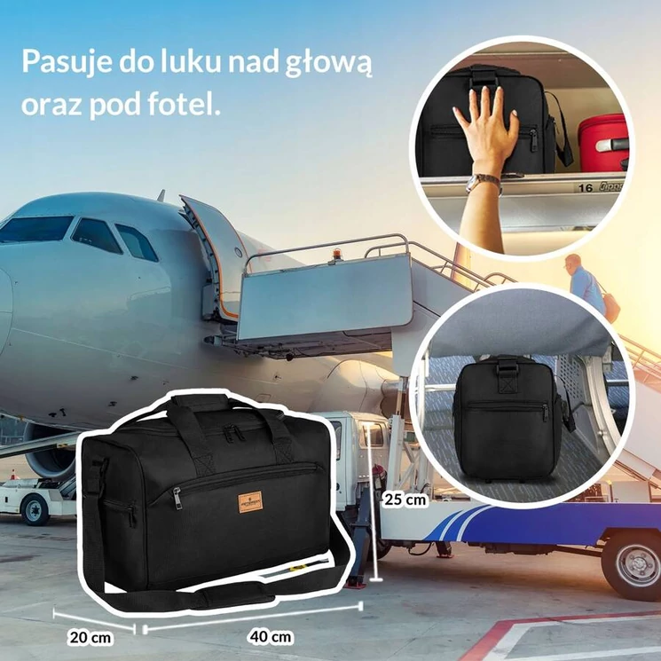 Fedélzeti táska 40 x 25 x 20 cm Ryanair méret fekete színben