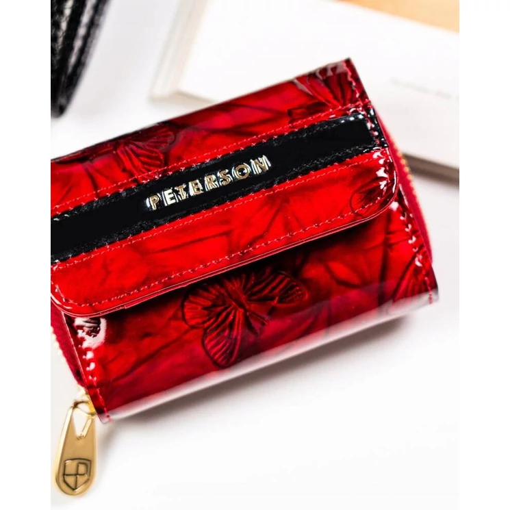 Kisméretű Lakk valódi bőr Női pénztárca pillangó mintával