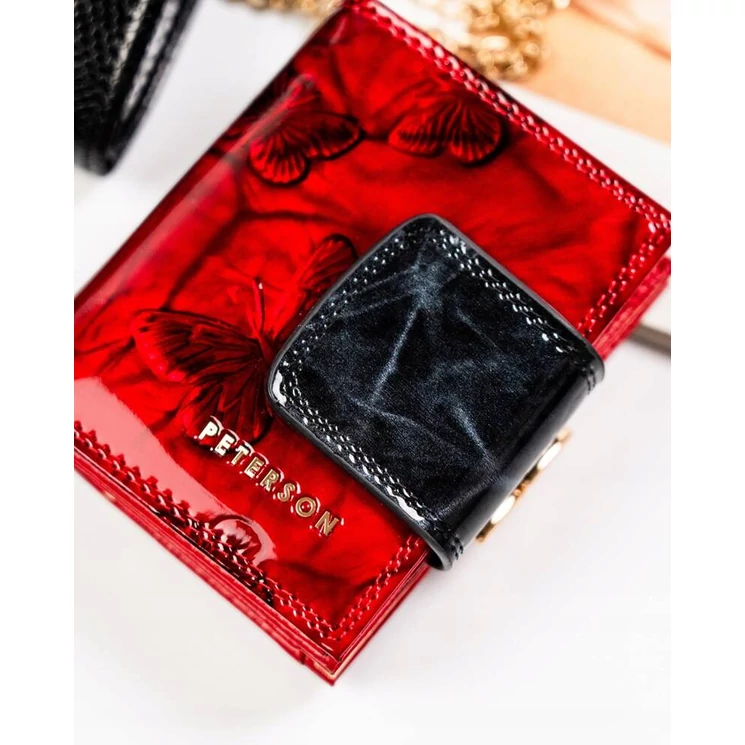 Kis méretű Lakk valódi bőr Női pénztárca pillangó mintával