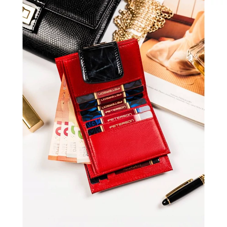 Kis méretű Lakk valódi bőr Női pénztárca pillangó mintával