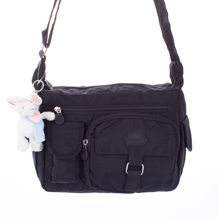 Angel sokzsebes női oldaltáska fekete színben ajándék kulcstartóval