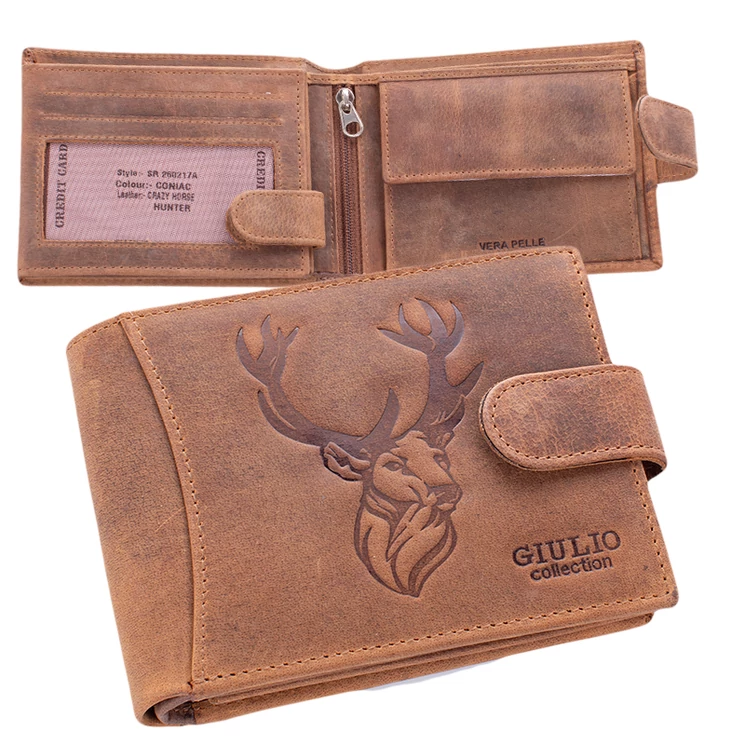 Valódi bőr férfi vadász pénztárca barna színben szarvas mintával RFID védelemmel 
