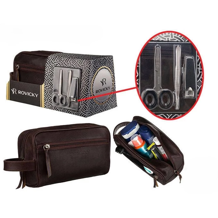 Valódi Bőr férfi kozmetikai táska Extra kiegészítőkkel