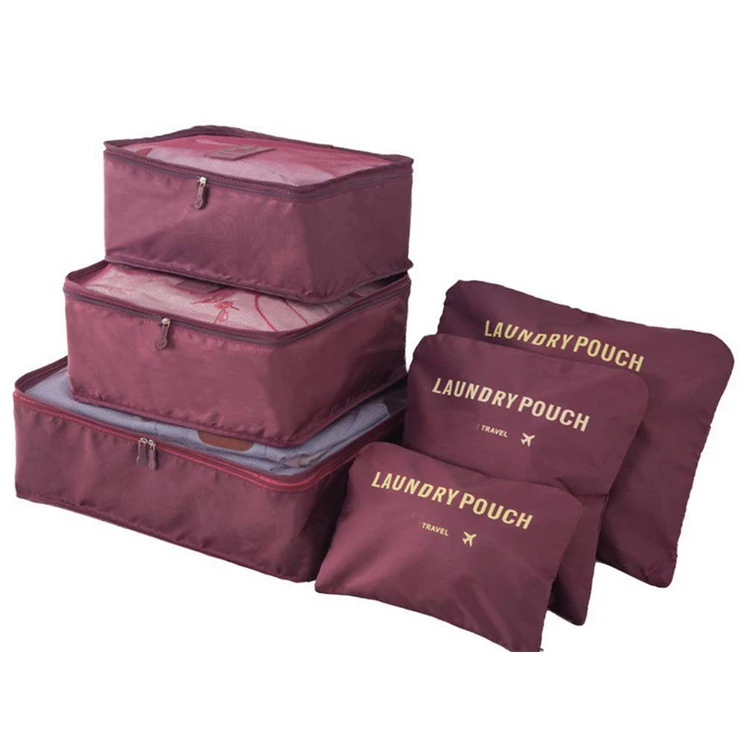 Bőröndrendező táskák utazáshoz 6 db-os szet bordó színben