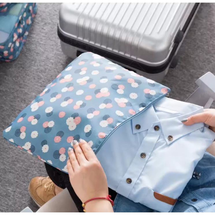 Bőröndrendező táskák utazáshoz 6 db-os szet kék virágos