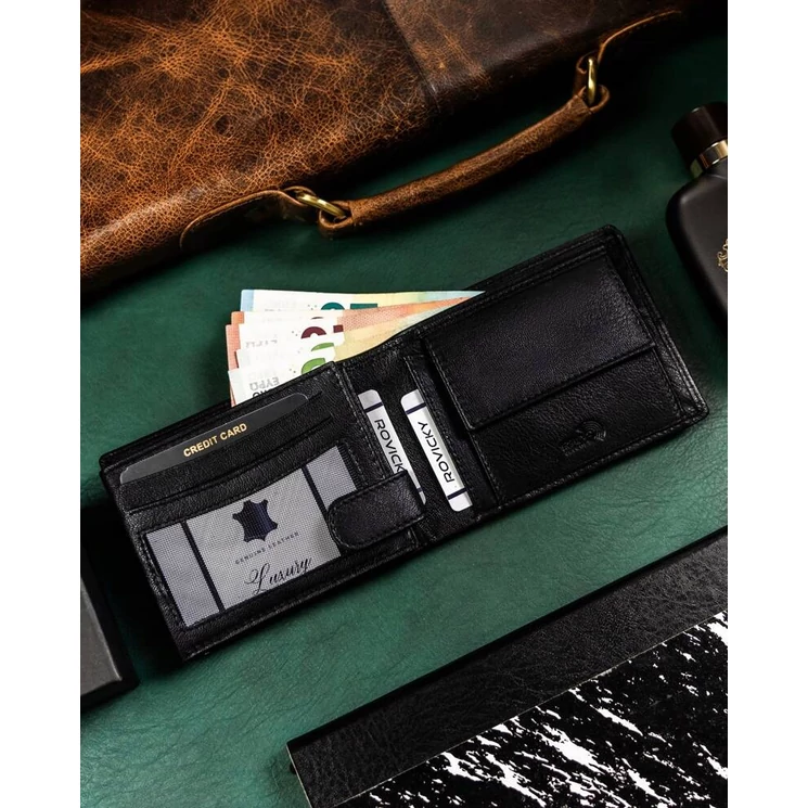 Elegáns Valódi bőr Férfi pénztárca díszdobozban fekete színben