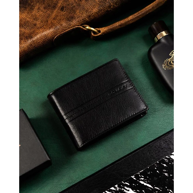 Elegáns Valódi bőr Férfi pénztárca díszdobozban fekete színben