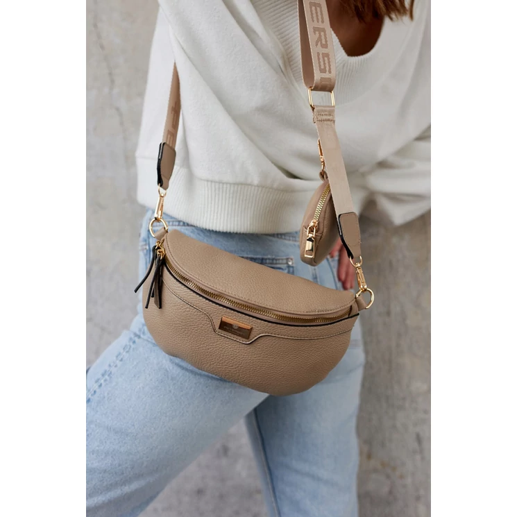 Elegáns Női Övtáska/Oldaltáska + Praktikus kiegészítővel sötét bézs színben