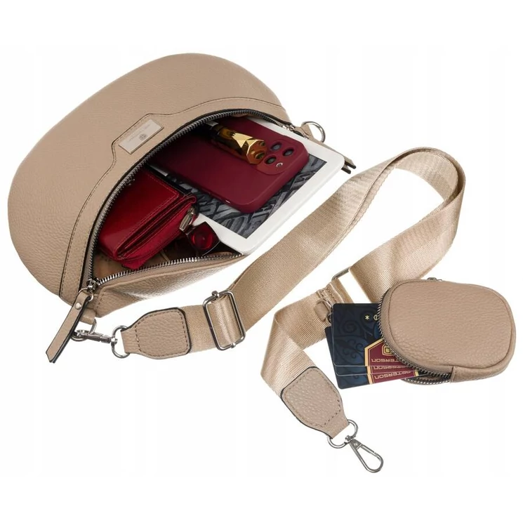 Elegáns Női Övtáska/Oldaltáska + Praktikus kiegészítővel sötét bézs színben