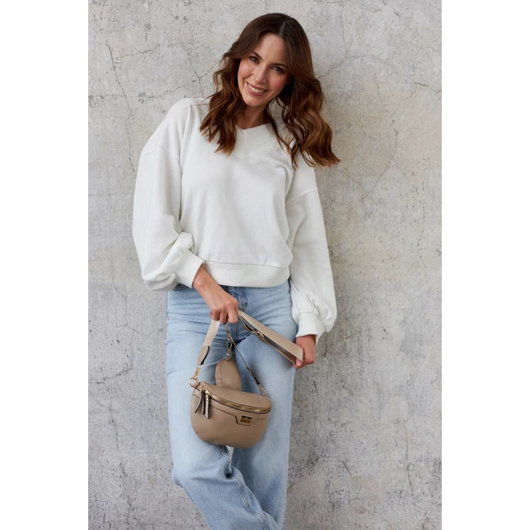 Elegáns Női Övtáska/Oldaltáska + Praktikus kiegészítővel sötét bézs színben