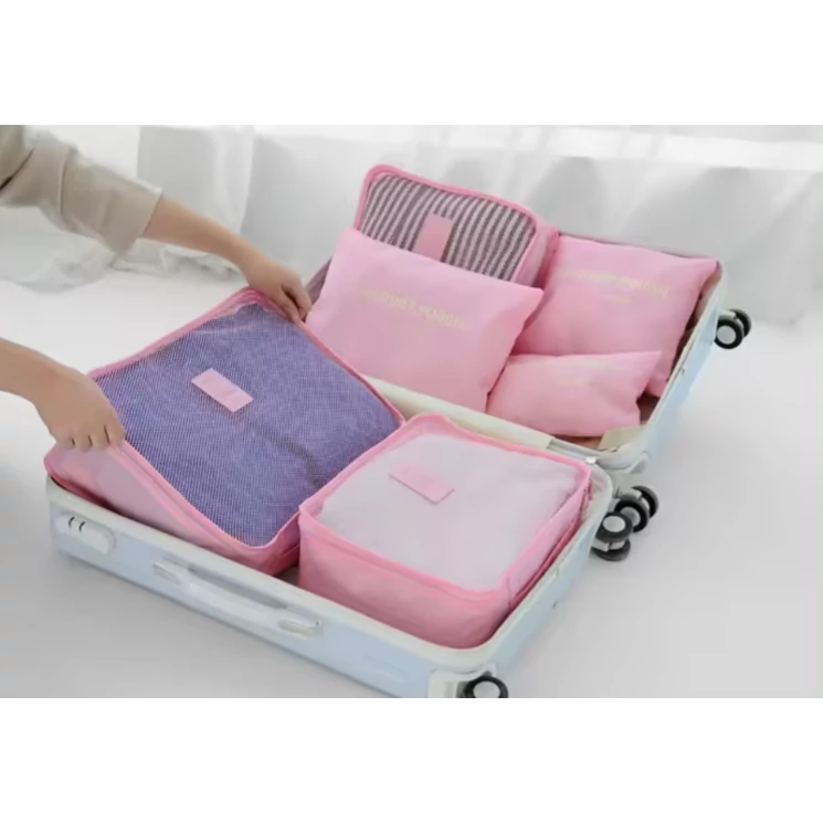 Bőröndrendező táskák utazáshoz 6 db-os szett rózsaszín