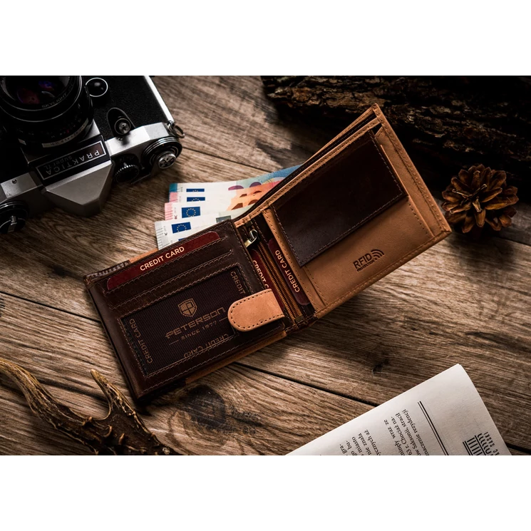 Peterson Valódi bőr Férfi pénztárca RFID védelemmel