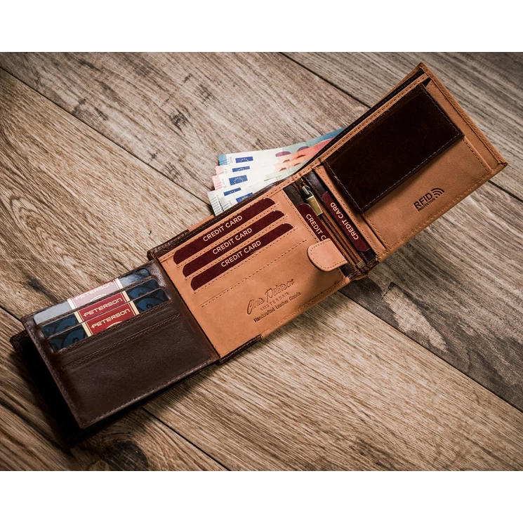 Peterson Valódi bőr Férfi pénztárca RFID védelemmel