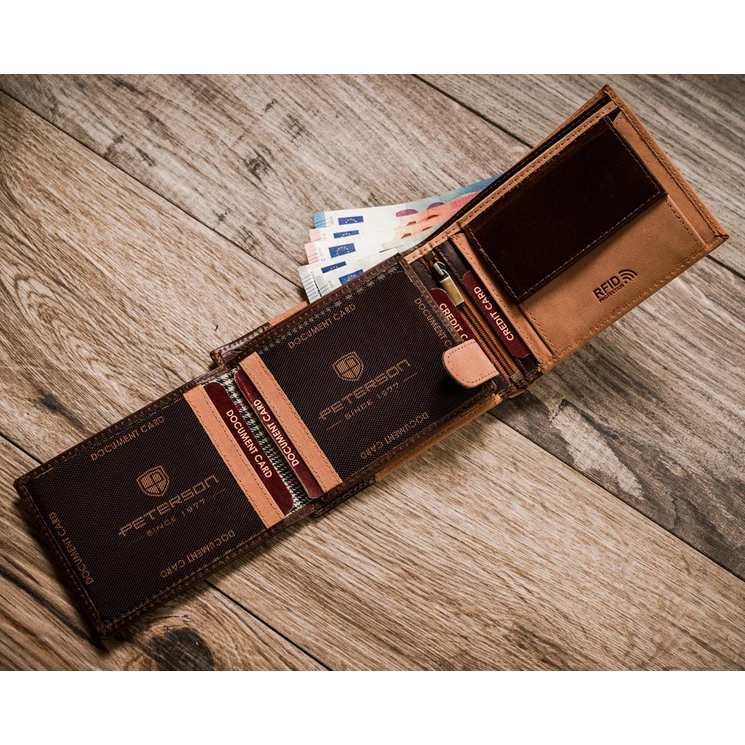 Peterson Valódi bőr Férfi pénztárca RFID védelemmel