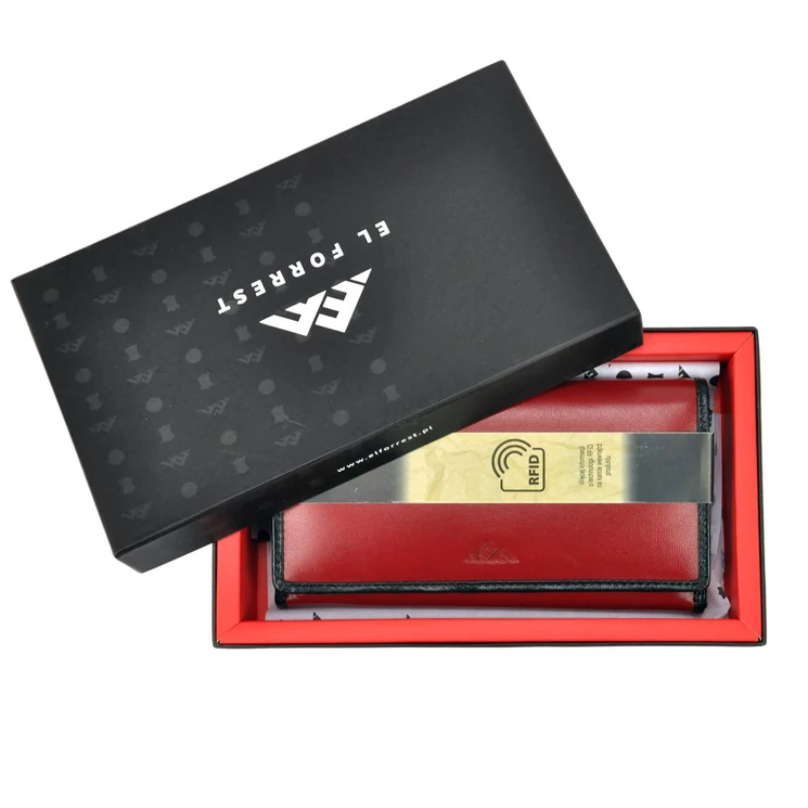 EL FORREST Valódi bőr Pénztárca piros színben keretes aprópénztartóval RFID védelemmel