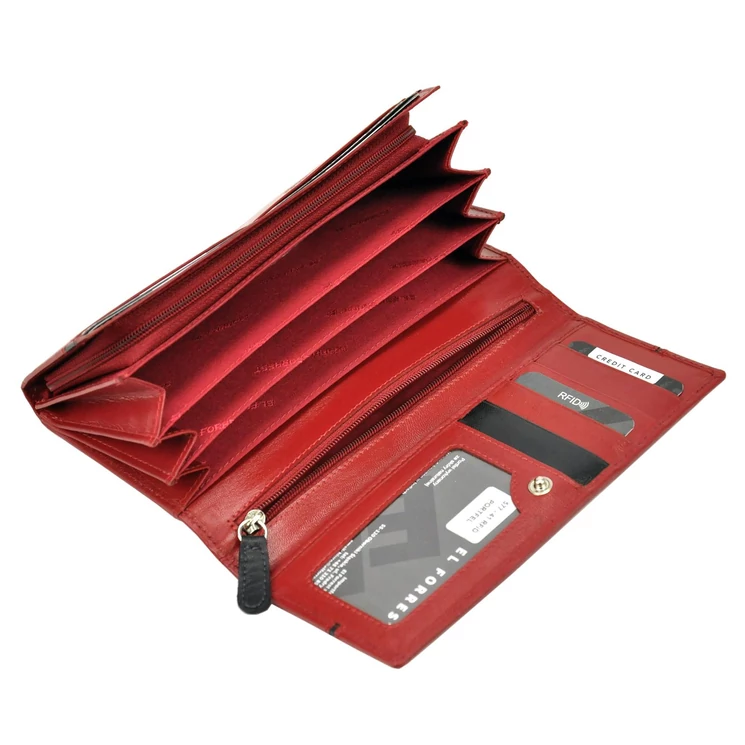 EL FORREST Valódi bőr Pénztárca piros színben sok kártyatartóval RFID védelemmel