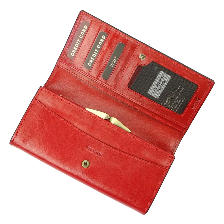 Valódi bőr Piros Pénztárca RFID védelemmel