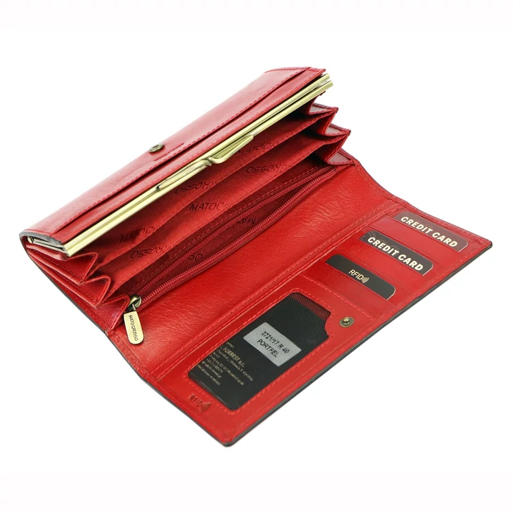 Valódi bőr Piros Pénztárca RFID védelemmel