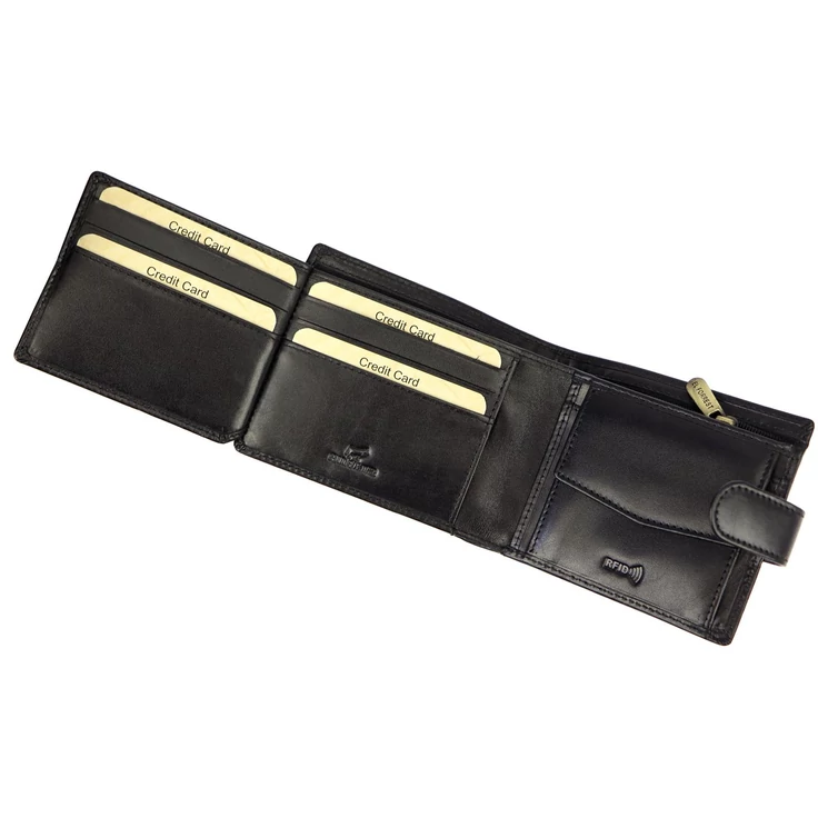 Fekete színű Valódi bőr Pénztárca RFID védelemmel