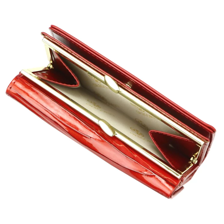 Különleges Piros lakk valódi bőr női Pénztárca