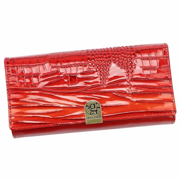 Különleges piros lakk valódi bőr női Pénztárca