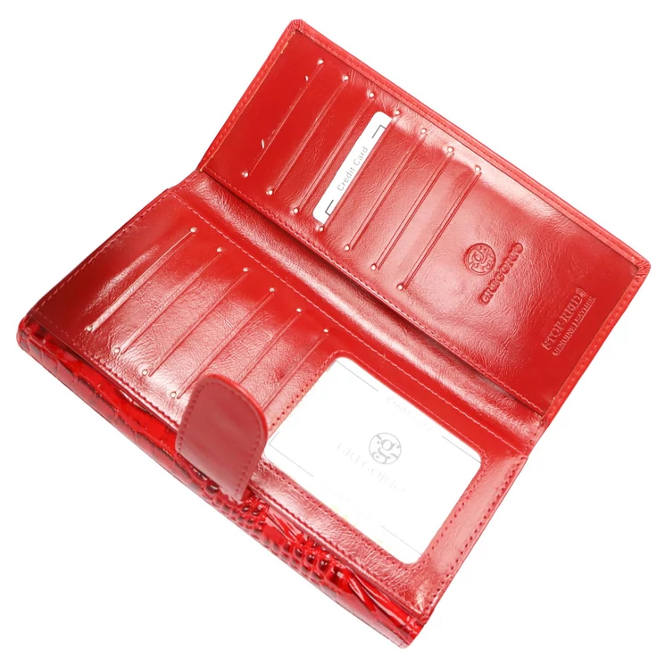 Különleges piros lakk valódi bőr női Pénztárca