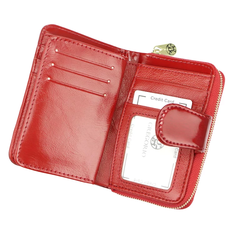 Piros lakk valódi bőr női Pénztárca