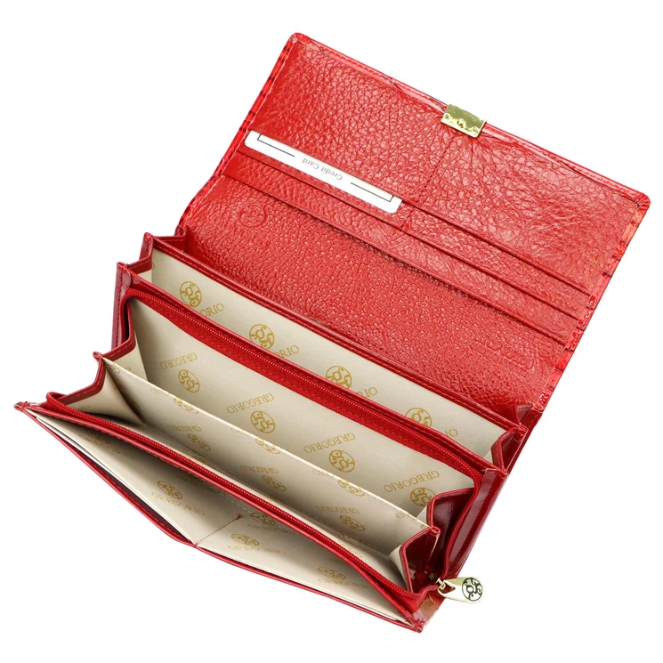 Piros lakk valódi bőr női Pénztárca