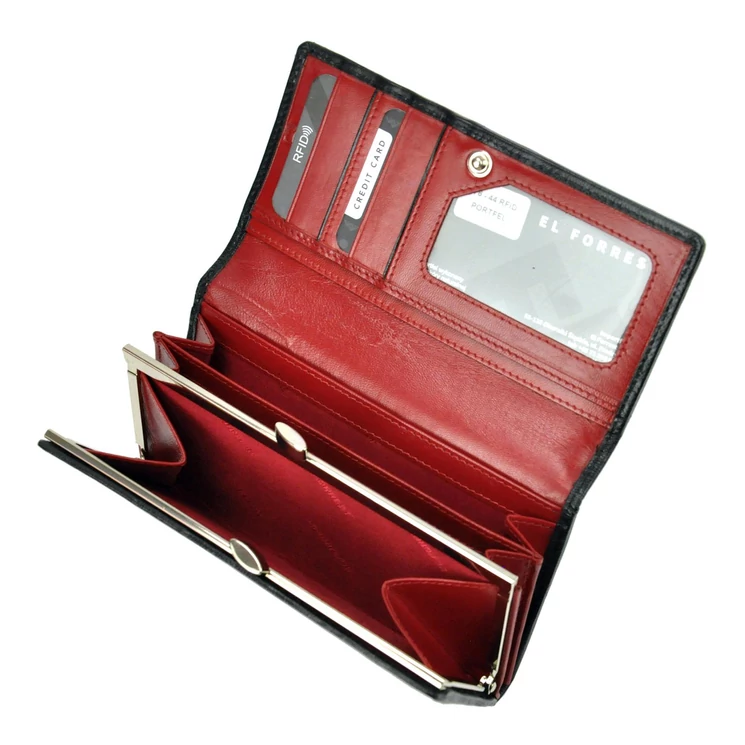 EL FORREST Valódi bőr Pénztárca piros színben keretes aprópénztartóval RFID védelemmel