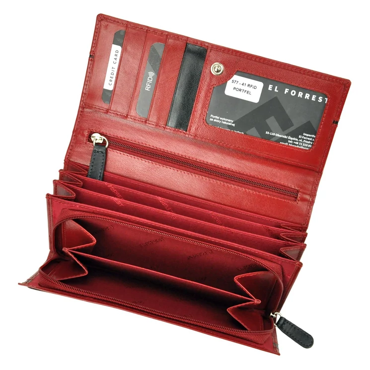 EL FORREST Valódi bőr Pénztárca piros színben sok kártyatartóval RFID védelemmel