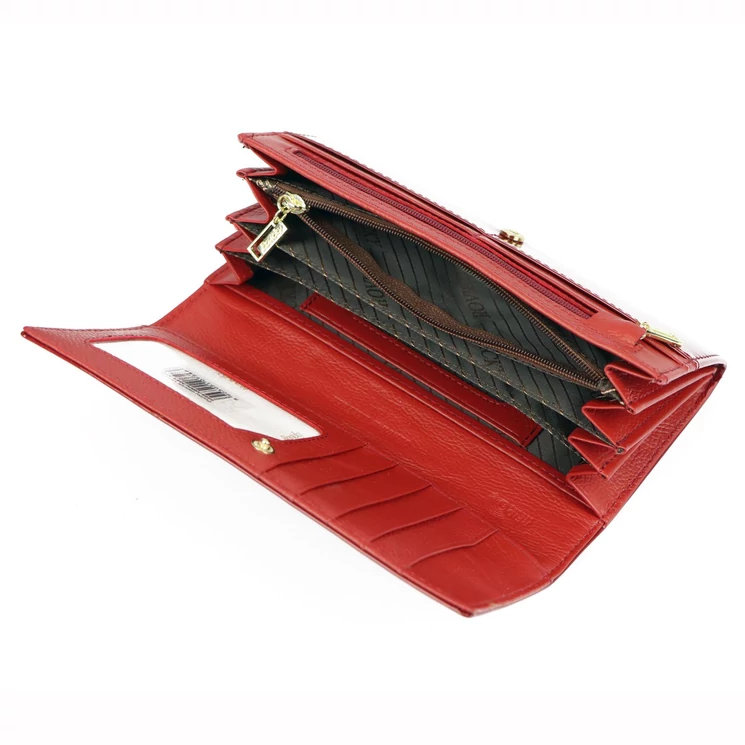 Piros Valódi bőr Pénztárca RFID védelemmel