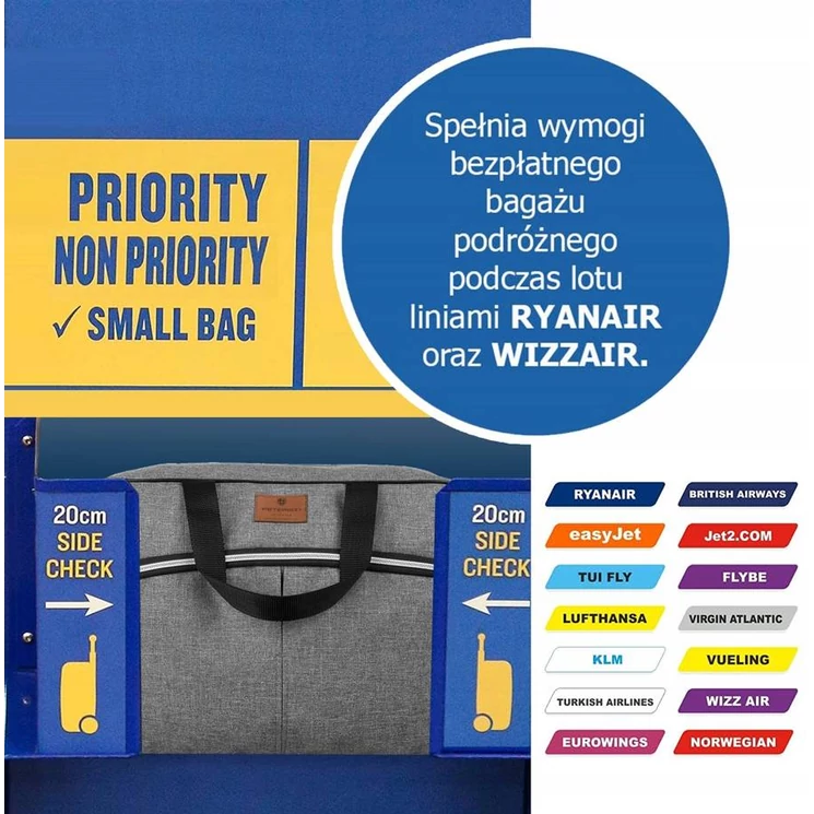 Peterson Fedélzeti táska Ryanair fedélzeti ingyenes méret 40 x 20 x 25 cm