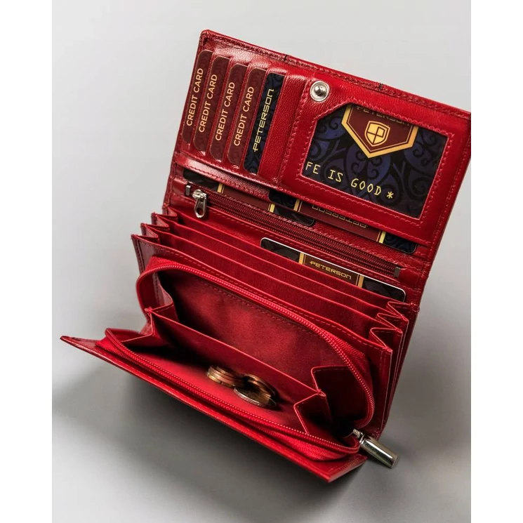 Peterson Piros Valódi bőr Női pénztárca