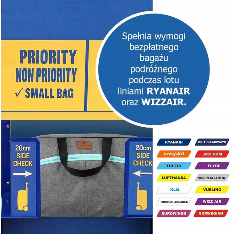 Peterson Fedélzeti táska Ryanair fedélzeti ingyenes méret 40 x 20 x 25 cm