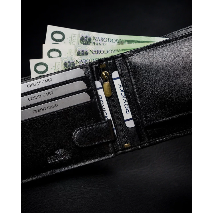 Valódi bőrből készült férfi pénztárca cipzáros rekesszel RFID védelemmel