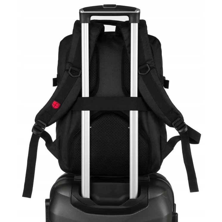 Peterson 3- Funkciós Utazó Hátizsák, WizzAir méretű 40x30x20cm, Fekete-piros Színben / bővíthető /USB csatlakozóval