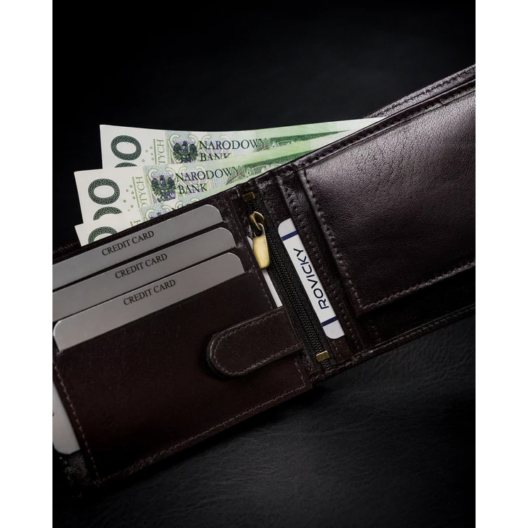 Valódi bőrből készült férfi pénztárca cipzáros rekesszel RFID védelemmel