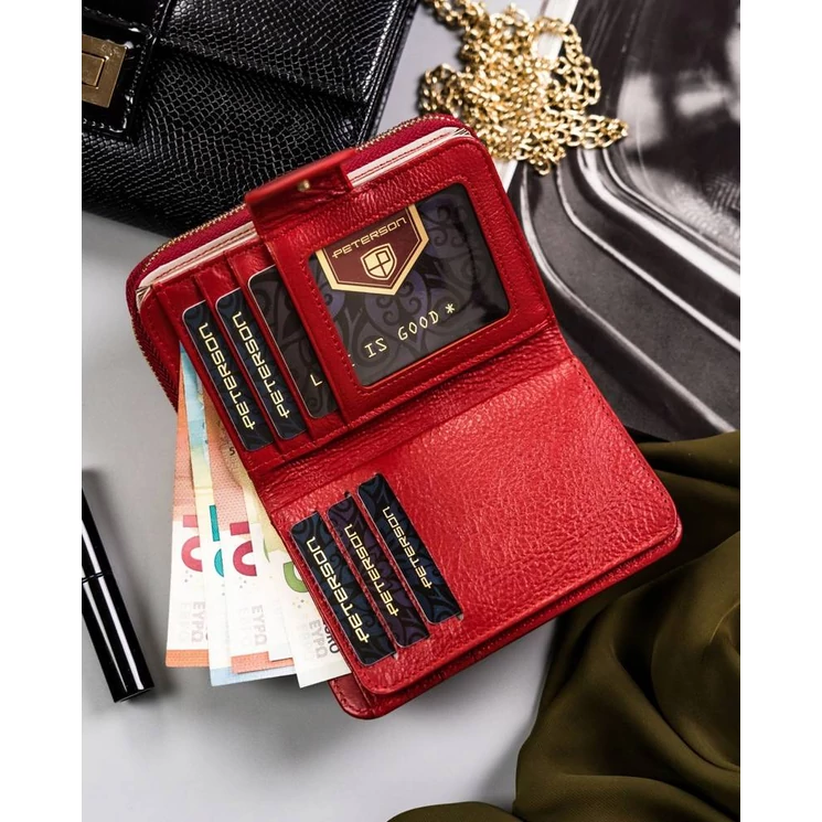 Valódi  bőr Női pénztárca piros színben