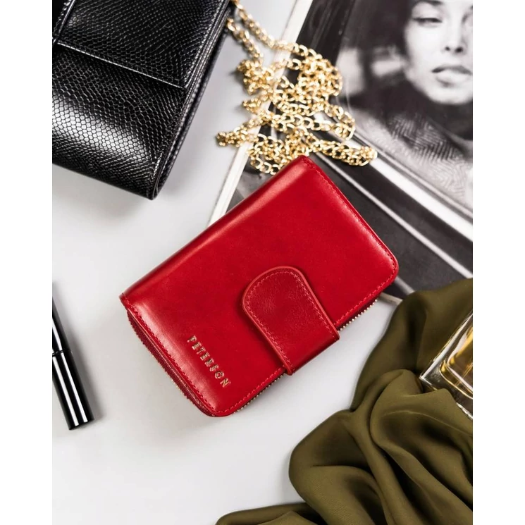 Valódi  bőr Női pénztárca piros színben