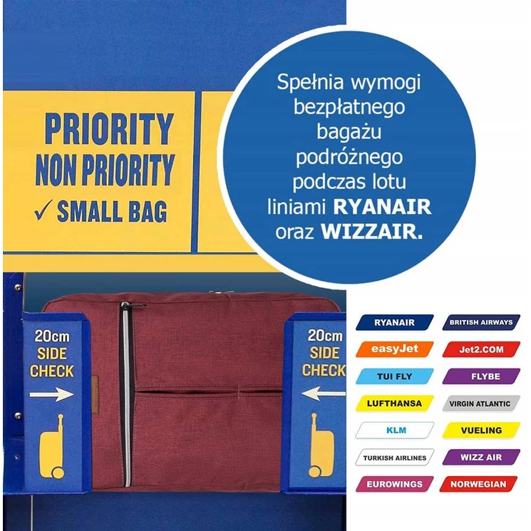 Peterson Fedélzeti hátizsák Ryanair fedélzeti ingyenes méret 40 x 20 x 25 cm