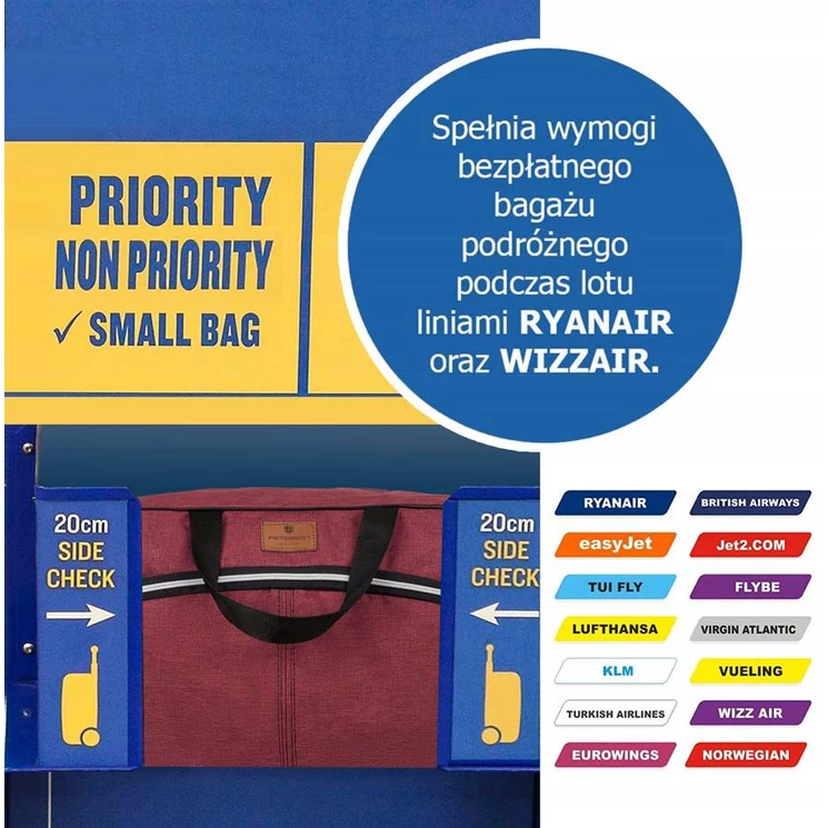 Peterson Sporttáska/Fedélzeti táska Ryanair fedélzeti ingyenes méret 40 x 20 x 25 cm