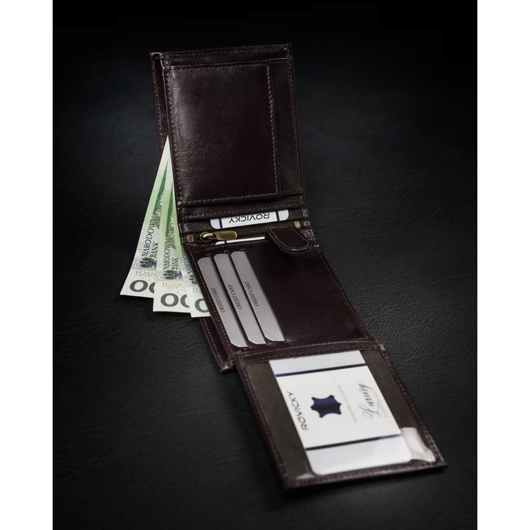 Valódi bőrből készült férfi pénztárca cipzáros rekesszel RFID védelemmel
