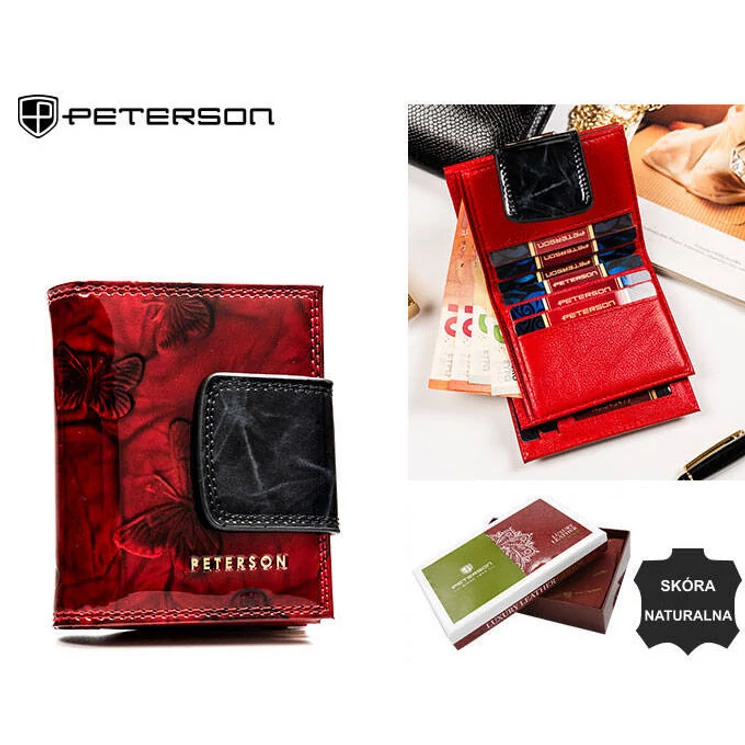 Kis méretű Lakk valódi bőr Női pénztárca pillangó mintával