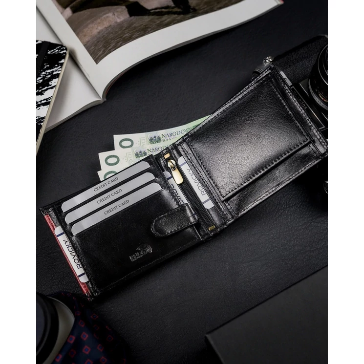 Valódi bőrből készült férfi pénztárca cipzáros rekesszel RFID védelemmel